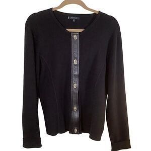 Anne Klein Women’s Black Button Up Sweater With Genuine Leather Trim. Size L